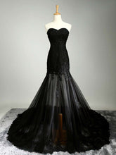 Mermaid Sweetheart Tulle Prom Dress with Trumpet Court Train and Appliques Lace