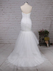 Mermaid Sweetheart Tulle Wedding Dress with Cascading Ruffles and Trumpet Sweep Train