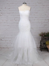 Mermaid Sweetheart Tulle Wedding Dress with Cascading Ruffles and Trumpet Sweep Train