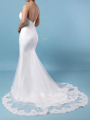 Mermaid Sweetheart Wedding Dress with Tulle Sweep Train and Appliques Lace