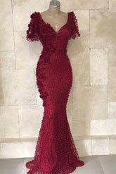 Mermaid V-neck Lace Long Sleeves Formal Dresses with Beading From 27dress