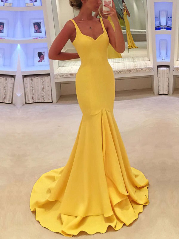 Mermaid Red Satin Halter Sweep Train Pleats Prom Dress LBQ0566