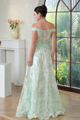 Mint Green Off-the-shoulder A-line Long Prom Dress with Lace Applique-27dress