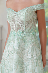 Mint Green Off-the-shoulder A-line Long Prom Dress with Lace Applique-27dress