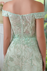 Mint Green Off-the-shoulder A-line Long Prom Dress with Lace Applique-27dress