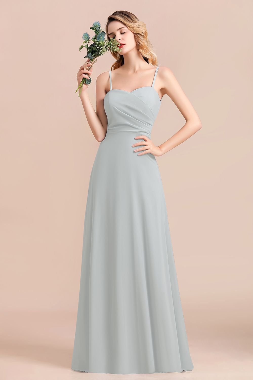 Mist Spaghetti-Straples Long Chiffon Bridesmaid Dresses Online-27dress