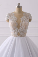Modern Ball Gown Jewel Tulle Ruffles Lace Wedding Dress Appliques Short-Sleeves Bridal Gowns On Sale-27dress
