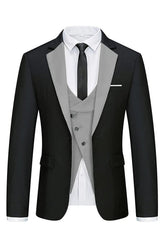 Modern Black And Gray Three Pieces Notched Lapel Men Suits For Business
