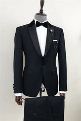 Modern Peaked Lapel One Button Black Wedding Suits For Men