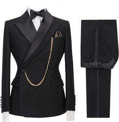 Modern Peaked Lapel Two Pieces Black Wedding Suits