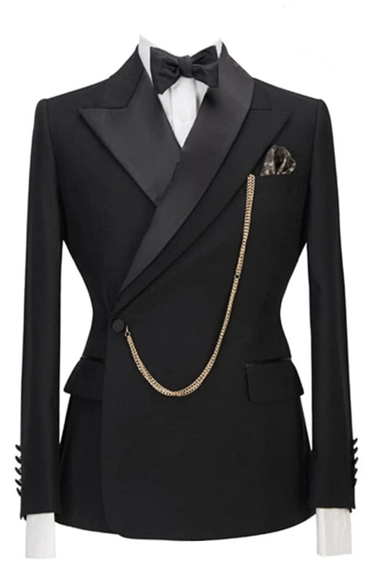 Modern Peaked Lapel Two Pieces Black Wedding Suits
