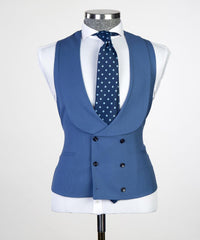 Modern Blue 3-pieces Peaked Lapel Men Suits For Business