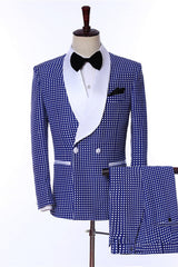 Modern Shawl Lapel Two Pieces Dot Blue Wedding Suits