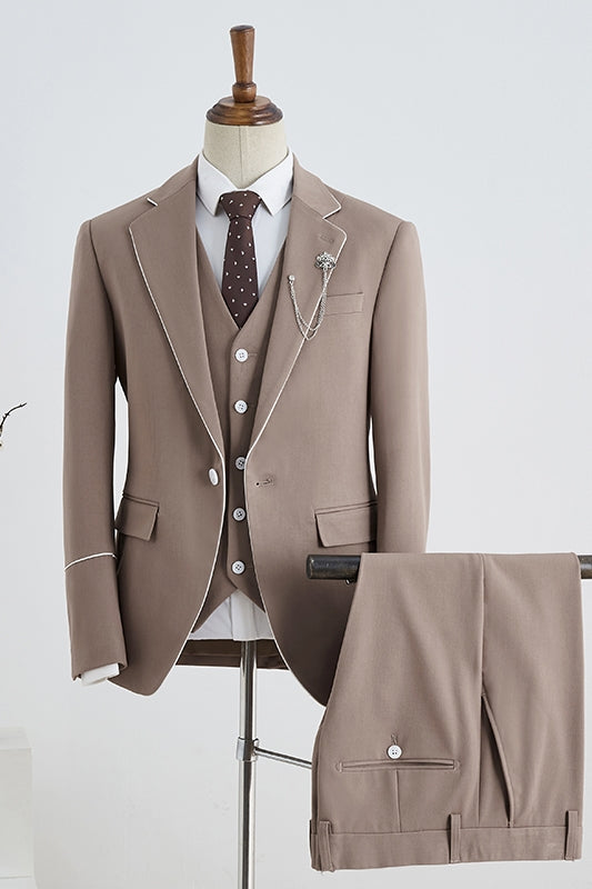 Modern Champagne Notched Lapel Three Pieces Prom Suits For Men