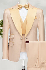 Modern Champagne Peaked Lapel Three Pieces Prom Suits