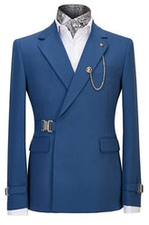Modern Deep Blue Notched Lapel Men Suits For Prom