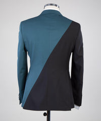 Modern Dusty Blue And Black Double Breasted Peaked Lapel Men Suits for Prom