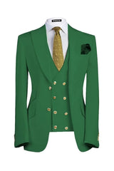 Modern Emerald Peaked Lapel Three Pieces Green Prom Suits For Men
