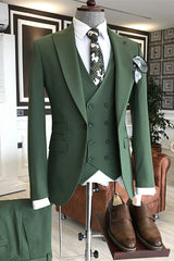 Modern Peaked Lapel Three Pieces Green Business Suits