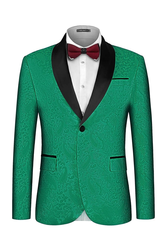 Modern Shawl Lapel Jacquard Green Prom Suits For Men
