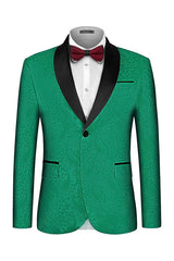 Modern Shawl Lapel Jacquard Green Prom Suits For Men