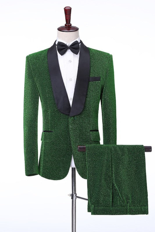 Modern Green Shawl Lapel Two Pieces Men Suits For Wedding