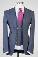Modern Grey 3-pieces Peaked Lapel Men Suits For Business