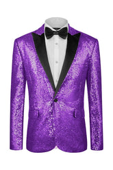 Modern Light Purple Peaked Lapel Sequins Men Suits For Prom