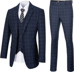 Modern Notched Lapel Three Pieces Navy Blue Business Suits For Men