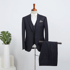 Modern Navy Blue Striped 3 Pieces Slim Fit Bespoke Business Suit