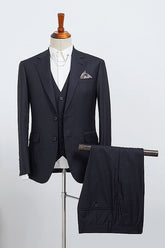 Modern Navy Blue Striped 3 Pieces Slim Fit Bespoke Business Suit