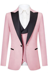 Modern Peaked Lapel Three Pieces Pink Prom Suits