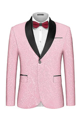 Modern Shawl Lapel Two Pieces Jacquard Pink Prom Suits