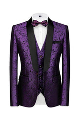 Modern Purple Three Pieces Jacquard Suits For Prom