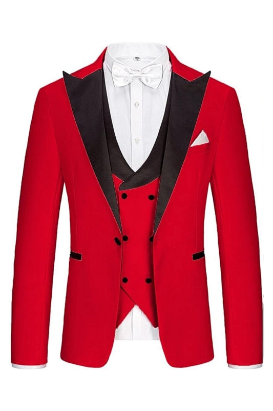 Modern Red Peaked Lapel Three Pieces Men Suits For Prom
