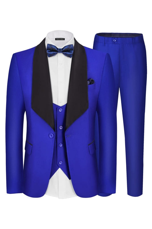 Modern Royal Shawl Lapel Three Pieces Blue Wedding Suits