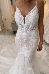 Modern Spaghetti Straps Lace Mermaid Wedding Dress-27dress