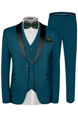 Modern Teal Three Pieces Shawl Lapel Men Suits For Wedding