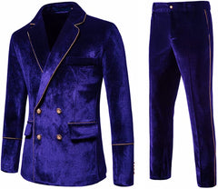 Modern Violet Notched Lapel Double Breasted Velvet Prom Suits