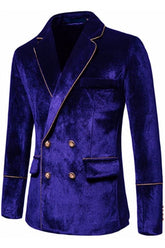Modern Violet Notched Lapel Double Breasted Velvet Prom Suits