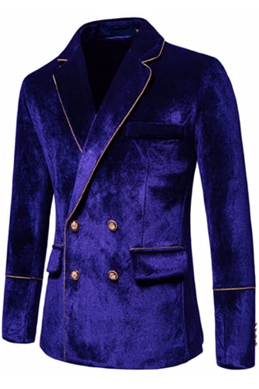 Modern Violet Notched Lapel Double Breasted Velvet Prom Suits