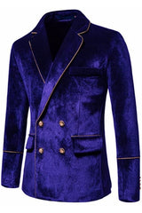 Modern Violet Notched Lapel Double Breasted Velvet Prom Suits
