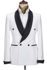 Modern White Wedding Suits With Black Shawl Lapel