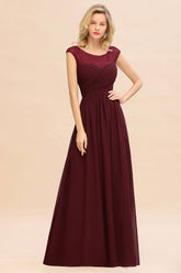 Modest Burgundy Chiffon Sleeveless Ruffle Bridesmaid Dress Affordable-27dress