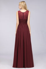 Modest Chiffon Lace Scoop Ruffle Burgundy Bridesmaid Dresses Affordable-27dress