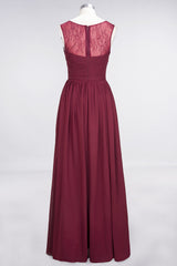Modest Chiffon Lace Scoop Ruffle Burgundy Bridesmaid Dresses Affordable-27dress