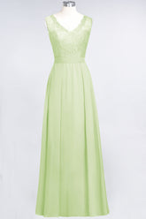 Modest Chiffon V-Neck Burgundy Lace Bridesmaid Dresses Online-27dress