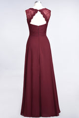 Modest Chiffon V-Neck Burgundy Lace Bridesmaid Dresses Online-27dress