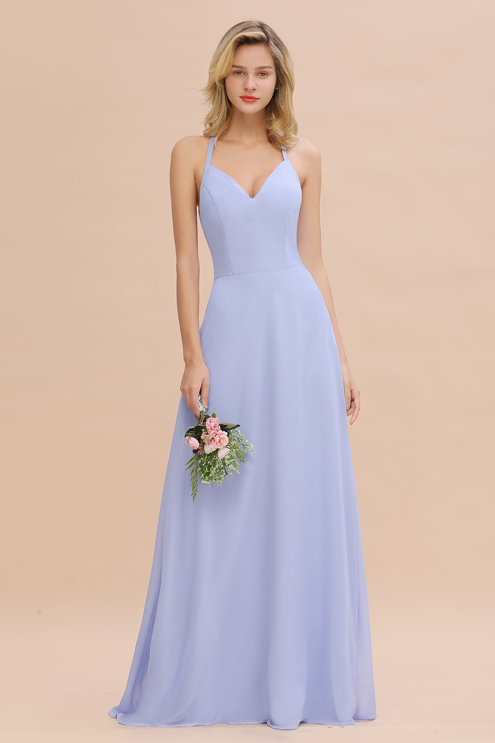 Modest Halter V-Neck Sleeveless Long Bridesmaid Dresses Online-27dress