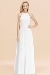 Modest High-Neck Yellow Chiffon Affordable Bridesmaid Dresses Online-27dress